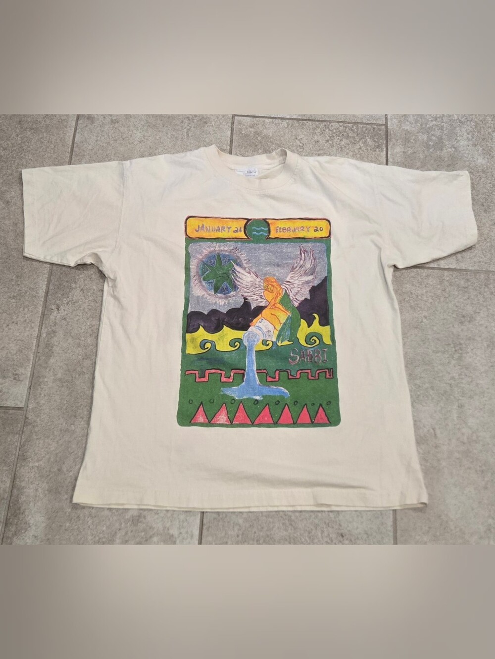 Free People Sabbi Horoscope Aquarius Zodiac Graphic T-Shirt Cream XXS Oversized